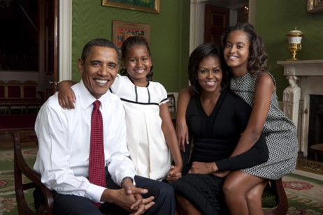 Obama with Michelle and their two daughters Sasha and Malia.